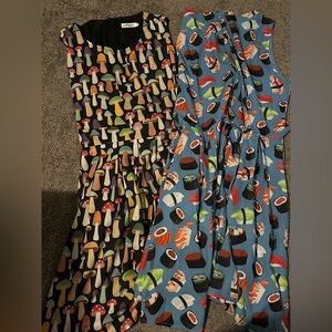 Bundle of 2 dresses EUC  Mushroom and Sushi Print size 1Xl